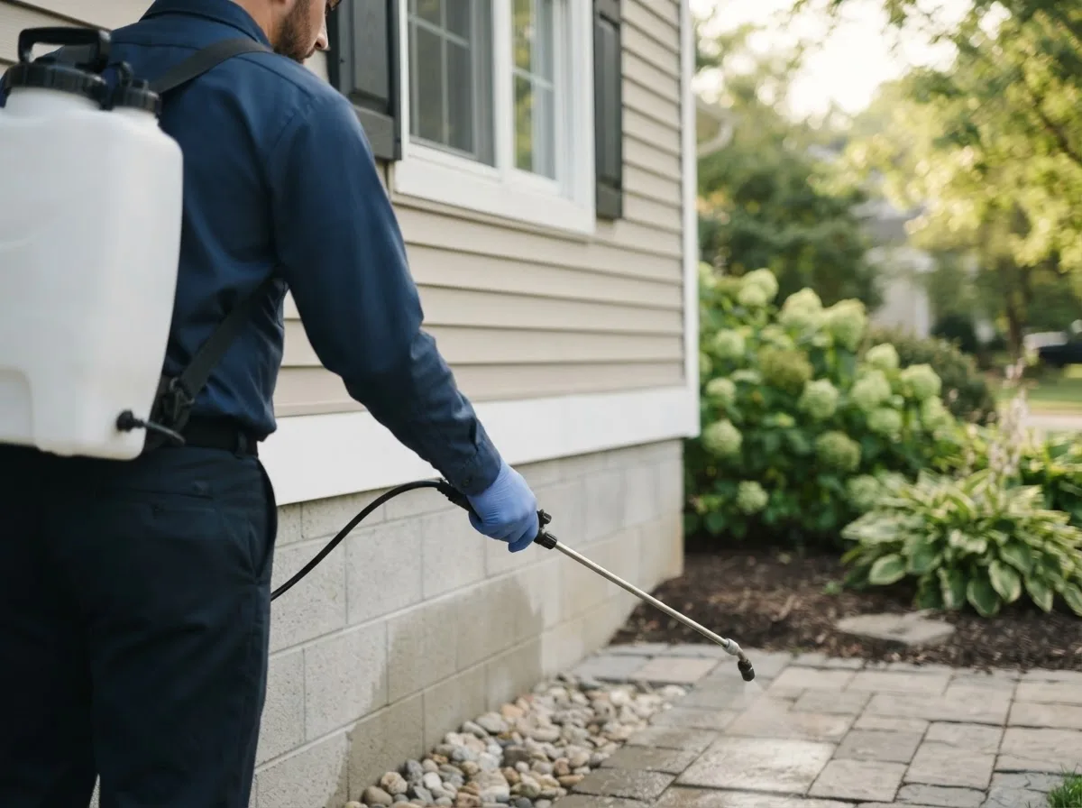 Pest control technician inspecting a home in Rochester, NY